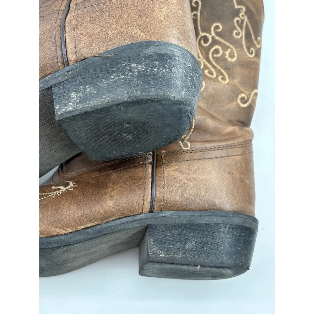 Smoky Mountain Youth Jolene Cowgirl Boots 4Y Brown Leather Snip Toe Embroidered